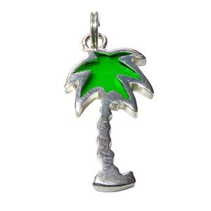 Vintage Sterling Silver Statements Green Art Glass Palm Tree Charm Pendant